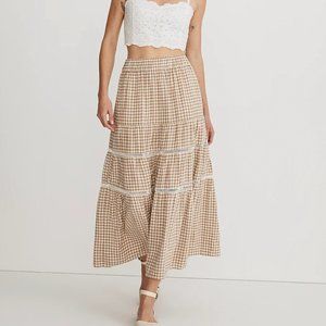 NWT Madewell Linen-Blend Eyelet-Trim Tiered Maxi Skirt NF966